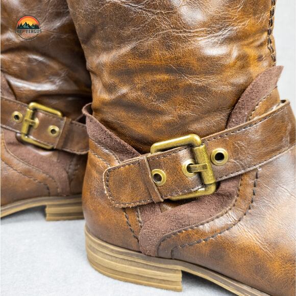 Naturalizer N5 Comfort Balada Womens Boots Brown Leather Buckle Riding Women 8M - Picture 11 of 15